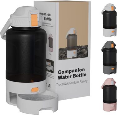 Вода для собак та людей: портативна пляшка з мискою 1,4 л, білий колір