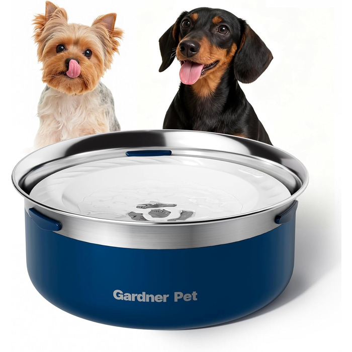 Миска для води для собак Gardner Pet без облизування, нержавіюча сталь, миска для собак, не протікає, анти-заковтування, для великих собак, для використання в приміщенні та на вулиці, запобігає краплинню, білий (2L, блакитний)