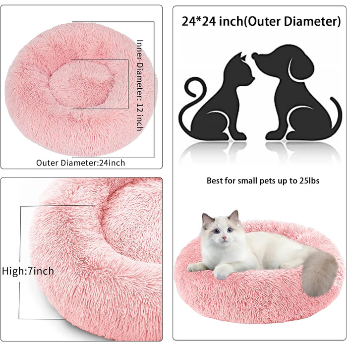 Кругле лежанка для котів та собак, 60 см, рожева, з антиковзною основою, Nisrada