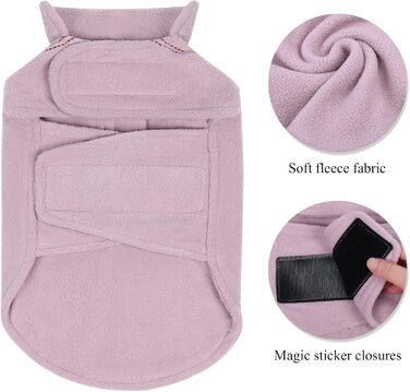 Тепла флісова куртка VIVAGLORY для собак, рожевого кольору, розмір M (обхват грудей 56-68 см), з застібкою-липучкою та отвором для повідка