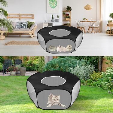 Клітка-ігровий майданчик для дрібних тварин, розкладний вольєр для кроликів, хом'яків, шиншил, кошенят та цуценят (чорний)