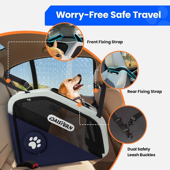 Складана переноска для собак у машину та в подорожі, портативна сумка-переноска для маленьких та середніх собак, швидке складання за 1 хвилину, міцна металева рама, дихаючі сітчасті вікна та зручний доступ (Блакитна)