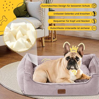 Ортопедичне ліжко для собак середніх та великих порід, 73x59x18 см, м'яке та зручне, кошик для собак з високим бортиком, знімний та пральний чохол, неслизьке, хакі, для дому/автомобіля