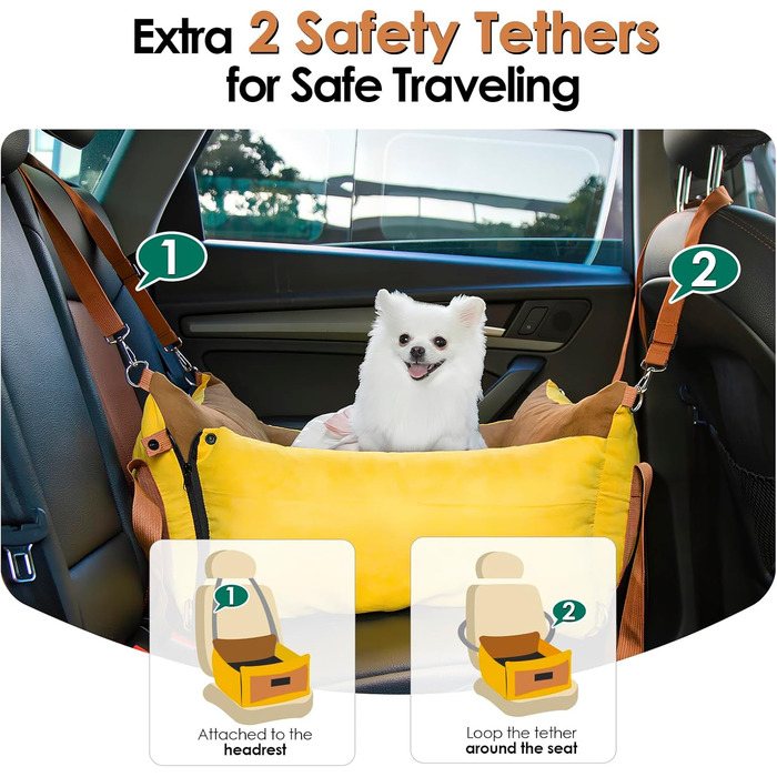 Автомобільний лежак для собак, до 15 кг, з висувним лежанком, знімний, з кишенями, з ременями безпеки (зелений)