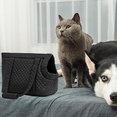 Сумка-переноска для собак та котів | Сумка з бавовни для маленьких собак, зимова переноска для собак, портативна та легка для кошенят, цуценят та котів (Чорна)