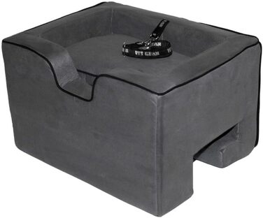 Автокрісло Pet Gear Lookout Booster для собак, сірого кольору, з м'яким кріслом та страхувальним тросом. Легке встановлення без інструментів.