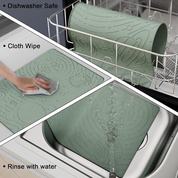 Підкладка під миску для собак та котів OHMO, 60x40 см, силіконова, нековзна, водовідштовхувальна, зелена