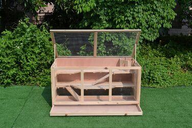 Клітка для дрібних тварин Mucola 117x63x58 см, 3-ярусна, дерев'яна, для хом'яків, мишей, кроликів, з відкидним дахом та рампою