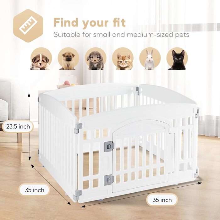 Клітка-манеж для собак, 61 см, 4 панелі, з дверцятами, білий пластик. Зручна та портативна клітка для цуценят та маленьких собак