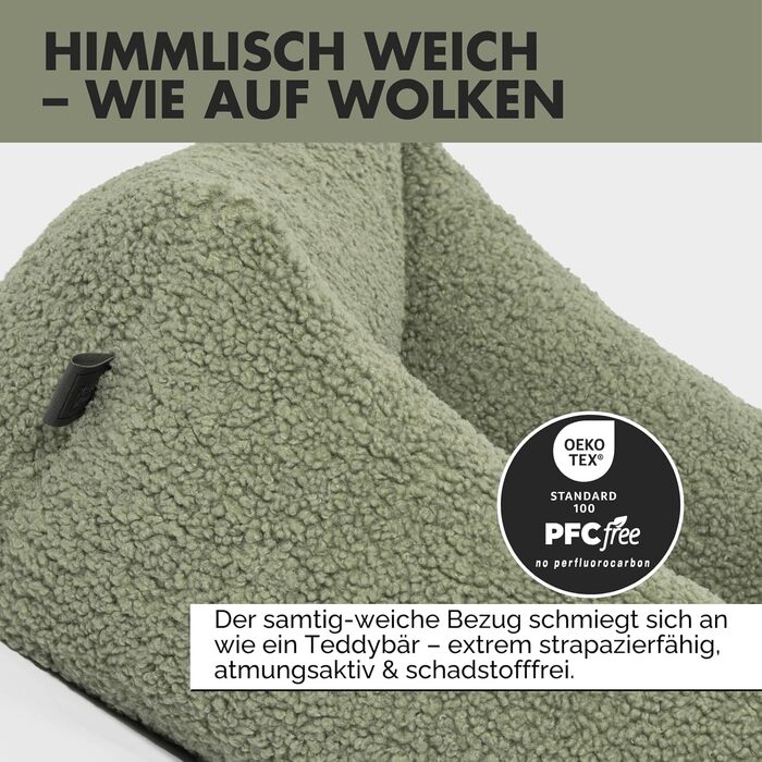 PAW WOW Sven: Ортопедичне ліжко для собак | З м'якої тканини-тедді | Для маленьких, середніх та великих собак (Оливковий, 80x60 см)