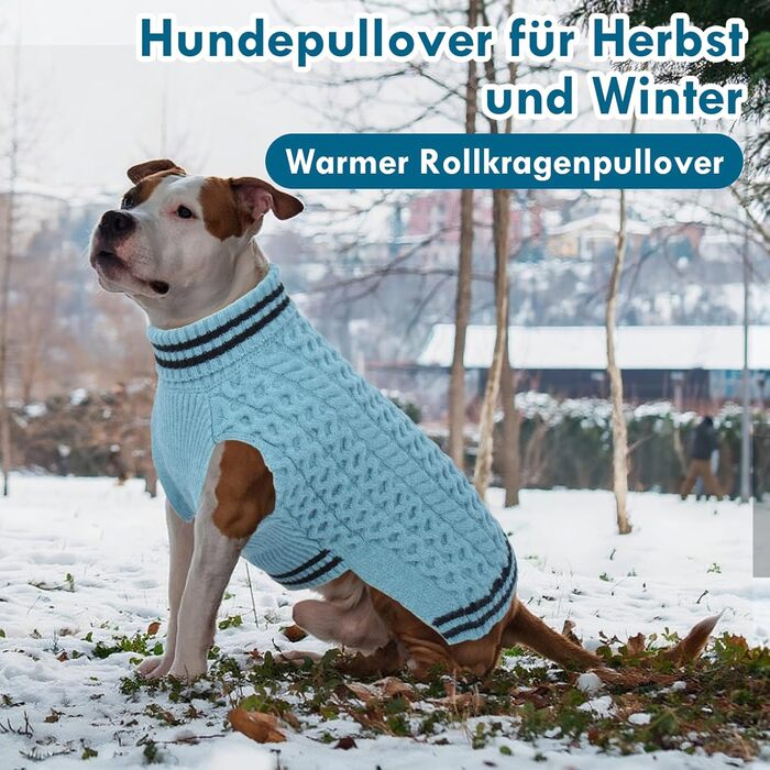 Теплий в'язаний пуловер для собак з коміром-стійкою, блакитний, 3XL XXXL | Підходить для великих собак: Лабрадор, Боксер