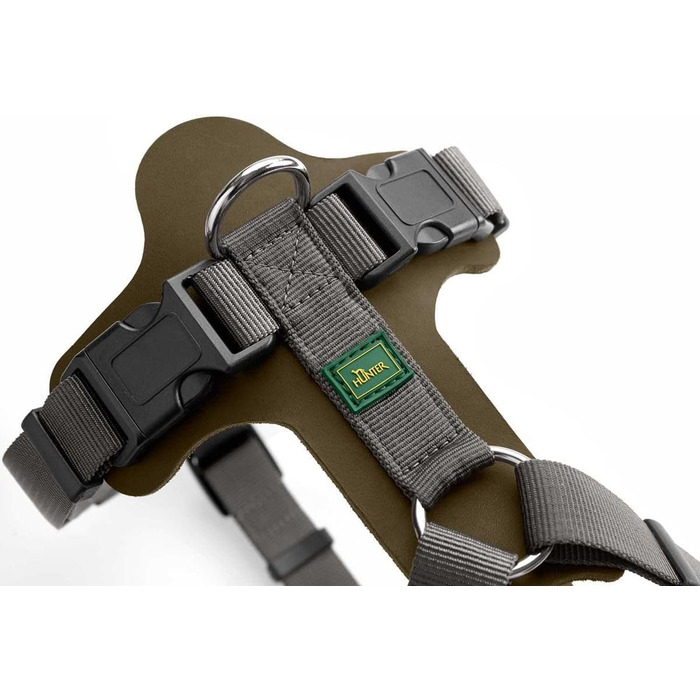 Нашийник для собак HUNTER AALBORG IXED, оливково-сірий, розмір M-L, з натуральної шкіри та нейлону, 5-рівневе регулювання, легкий, з пластиковими застібками, зроблене в Німеччині