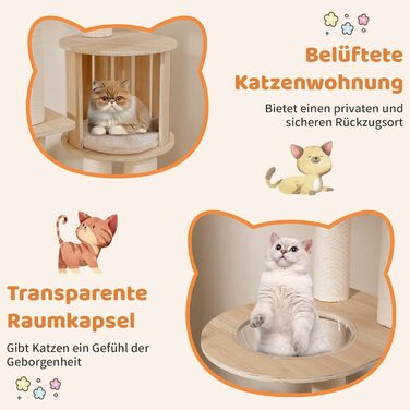 Дерев'яний кігтечка для котів COSTWAY 6-ярусний, 185 см: кігтеточка, будиночок, сходинки, платформа