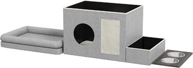 Павук Хатинка для котів PawHut з мисками, лежанка з подушкою, дряпка, будиночок для котів та собак до 8 кг, сірий, 78 x 48 x 49,5 см