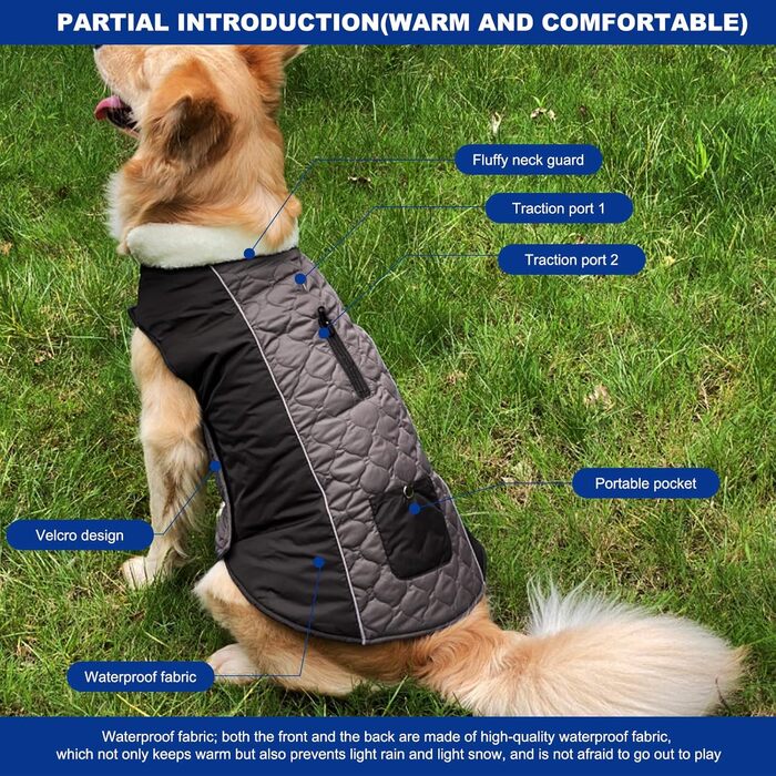 PETCUTE Зимовий теплий куртка для собак, відбиваючий, з отвором для страхувального ременя, для малих, середніх та великих собак (3XL, Сірий)