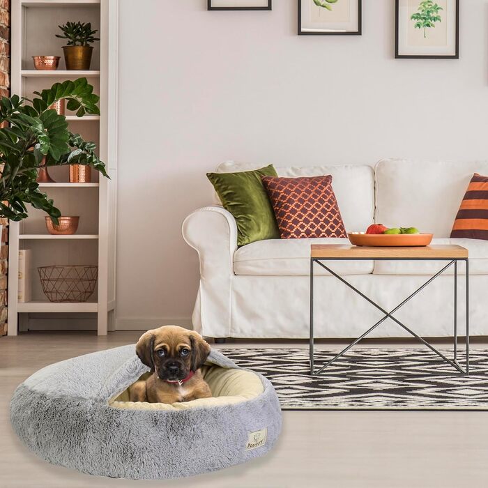 Кругле ліжко для собак та котів Zotteliges з балдахіном, сірого кольору (60 см)