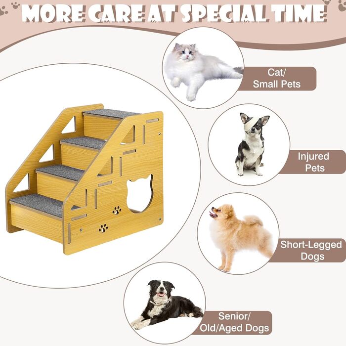Сходинки для собак: дерев'яна драбинка для маленьких і середніх собак, 4 сходинки, 38.1 см, для ліжка/дивану