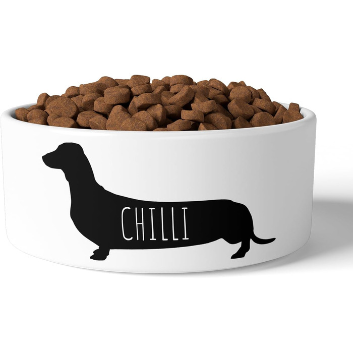Персоналізовані годівниці для собак з іменем | Керамічна годівниця для собак з гравіюванням | Годівниця для домашніх тварин з індивідуальним написом (Собака-ковбаска)