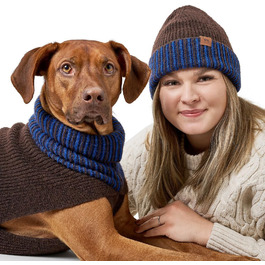 Теплий пуловер для собак Hunter Odense, в'язаний, м'який та еластичний, з високим коміром, комплект з шапочкою, прання допустиме, колір: коричневий/блакитний, розмір: 50 коричневий/блакитний 50