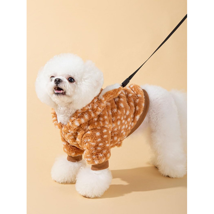 Костюм для собак AZA Rentier (Олень), теплий зимовий костюм, нарядний халат з капюшоном, для маленьких собак, розмір L (4.1 - 9lb--12lb), колір: оленячий коричневий