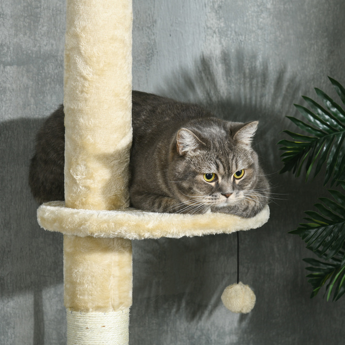 Кігтеточка PawHut Сизаль 225-255см для котів до 5кг з пристроєм проти перекидання, лежача поверхня, печера, гамак і пандус, бежева