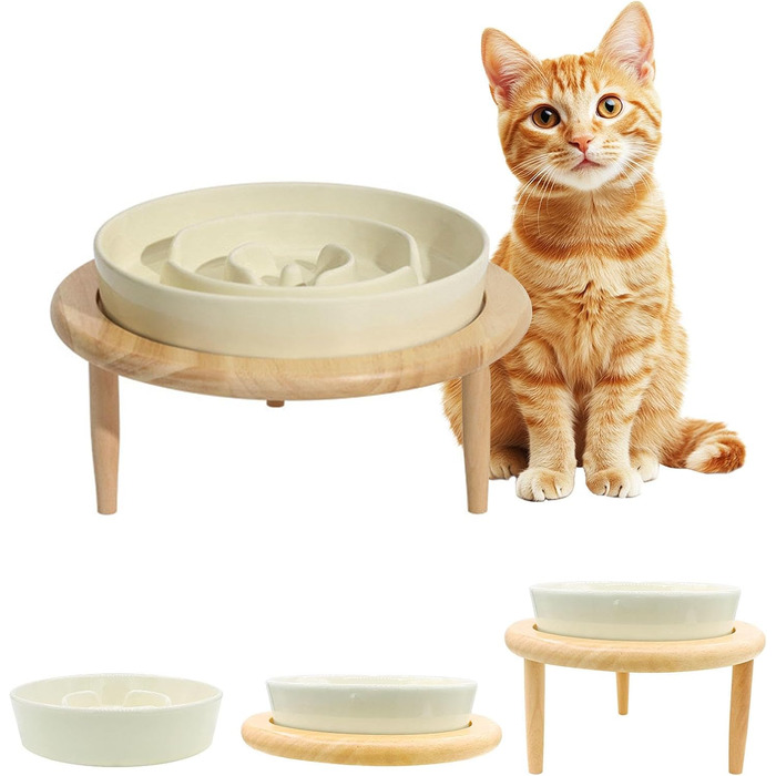 Миска для собак Anti Schling Napf з кераміки, піднята миска для собак, проти блювоти, інтерактивна миска для повільного годування, для котів та маленьких собак, темно-зелена, 15.5 см