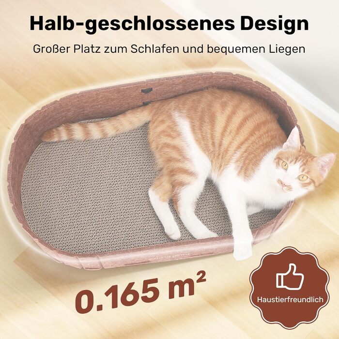 Кразборд для котів FUKUMARU: диван з крафт-паперу, 61 см, з м'яким лежаком, коричневий