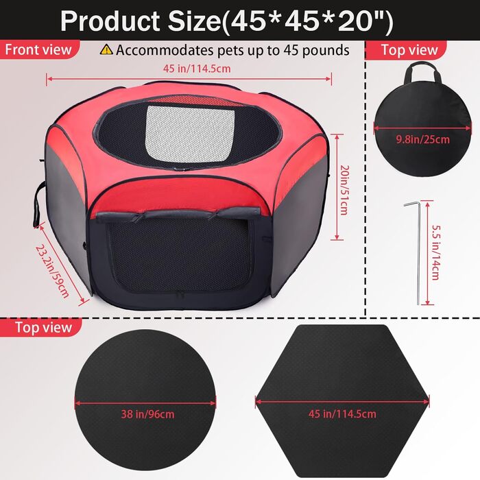 Складана переносна клітка для курчат, загон для собак, клітка-намет, клітка з килимком, клітка для собак великого розміру, матеріал Оксфорд, для дому та вулиці, червоно-чорна