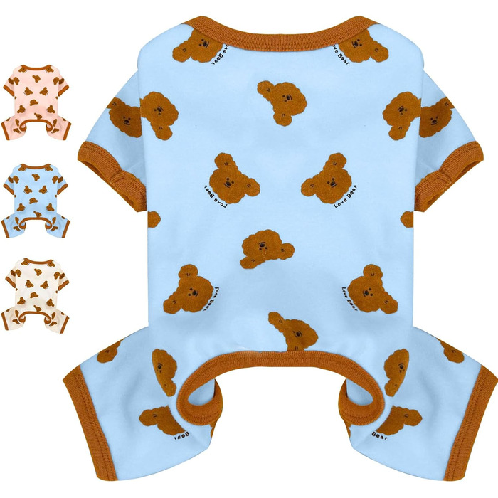 Піжама для собак AXIIJGL, бавовна, еластична, цільнокроєна, зручна, для французького бульдога, X-Large, блакитна, з малюнком ведмедика