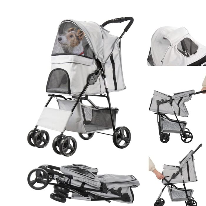 Візок для собак Сенна сірий, зручний для прогулянок