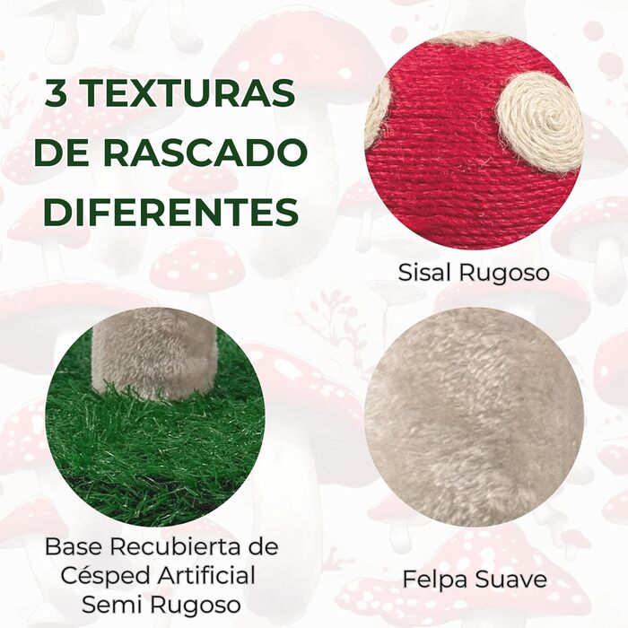 Котячий когтетоп Kratzbaum з мотивом грибів - когтетоп для котів 45 см з трьома текстурами, когтетоп-стійка, когтетоп з товстої тканини, котячі меблі, котячий когтетоп