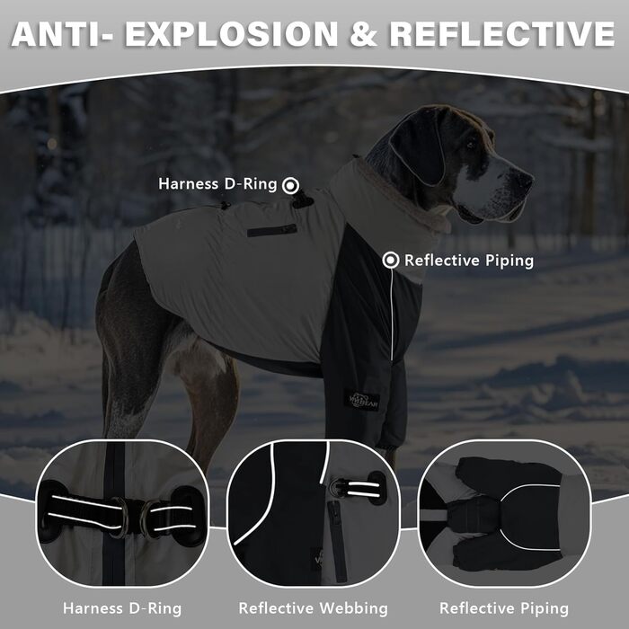 Водонепроникний зимовий одяг для собак, теплий, з підкладкою з кашеміру, з регульованою шнурівкою, кишенею, світловідбиваючими елементами, застібкою-пряжкою, сірий, розмір XXL