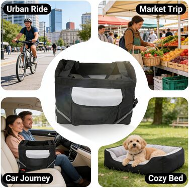 Фahrradkorb Für Kleine Hunde, Abnehmbarer Haustier Fahrradkorb Aus Stoff, 38x28x25cm - Leicht, Wasserfest, Schnelle Montage Für Fahrradlenker