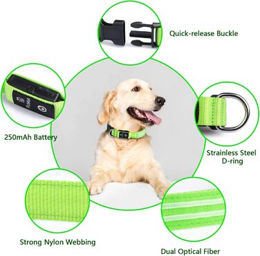 Світлодіодна нашийникова стрічка для собак PCoTllar, акумуляторна, 3 режими світіння, регульована, водонепроникна, для малих, середніх та великих собак, блакитна (зелена(TC5000), L(48-60см))