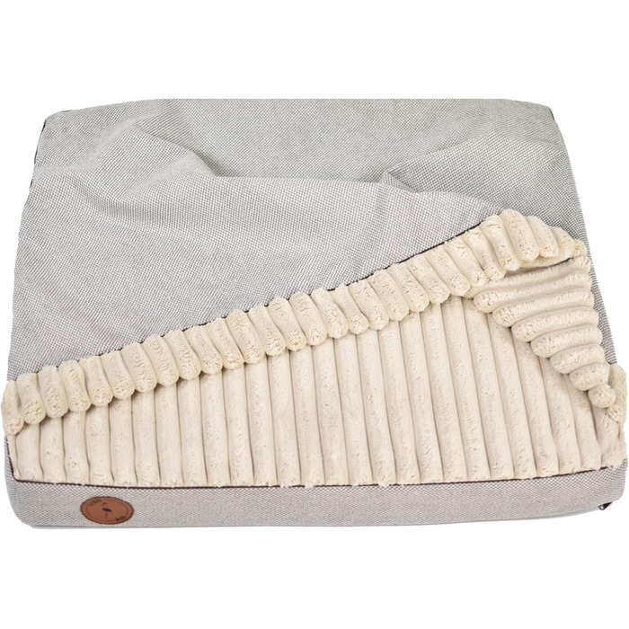 Лягу для собак середнього розміру, ортопедична матрац для собак, м'яке ліжко для тварин з капюшоном, неслизьке, пральне, з блискавкою (Бежевий, 70 x 60 x 8 см)