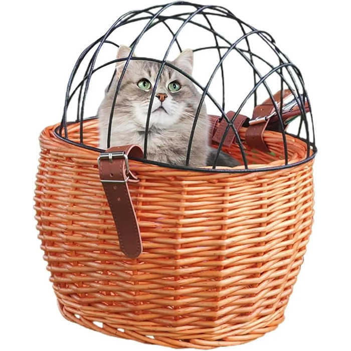 Плетені кошики для велосипеда з ротангу: переноска для тварин, універсальний кошик для собак та котів (колір дерева)