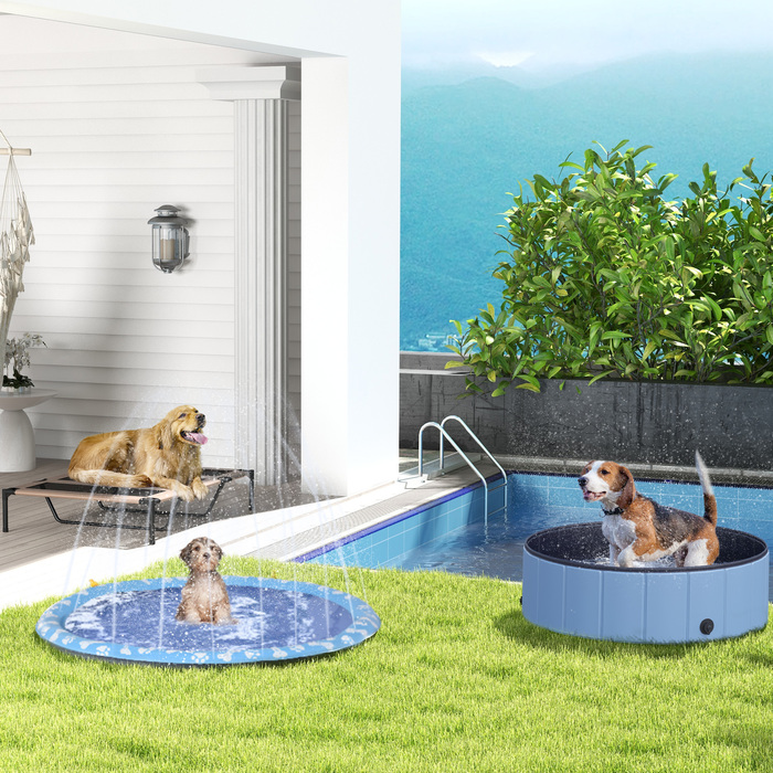 PawHut Splash Sprinkler Pad 150 см Килимок для собак, протиковзкий бризковий водяний спринклер для вулиці ПВХ синій