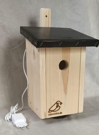 Дерев'яний шпаківня з Full-HD Wi-Fi камерою, дах з фольги, натуральна ялина/смерека, необроблений