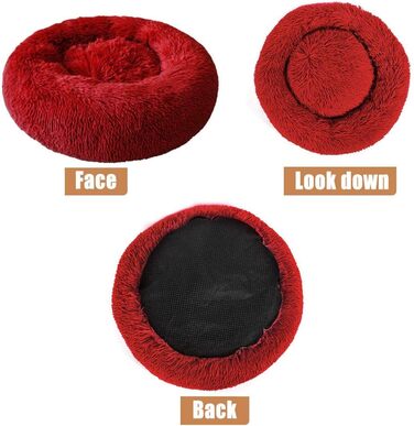 М'яке ліжко для собак та котів, софа, кругле плюшеве ліжко-кільце для великих собак, водонепроникне дно, 50/60 см (червоний)