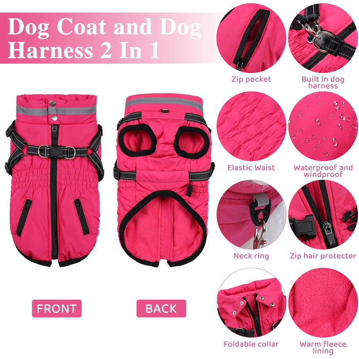 Теплий зимовий одяг для собак: куртка з інтегрованим дзвоником, рожево-рожевий (L)