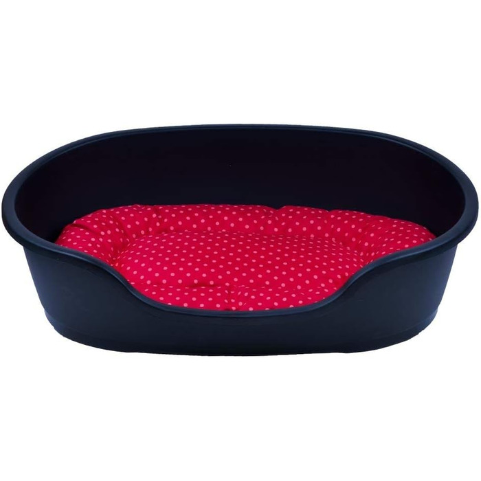 Корзина для собак Adena, 110 x 74 см, антрацит + подушка з принтами крапок, червона, 110 x 74 x 30 см