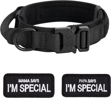 Нашийник для собак регульований з контролем, тактичний нашийник з нейлону, з м'якою підкладкою, з металевою застібкою, для середніх та великих собак, для полювання, тренувань, активного відпочинку, чорний, розмір L (45-54 см)