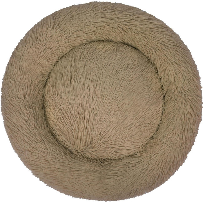 Кругле собаче ліжко Normani для великих і маленьких собак - ергономічна подушка-донат, собача лежанка з високим бортиком, колір коричневий, розмір 60x60x22 см