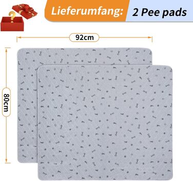 2 шт. вбиральні пелюшки для цуценят, 80х92 см, водонепроникні та миючі. Килимки для навчання собак, неслизька підстилка для дивана та підлоги (2 шт.)
