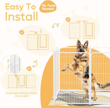 Вольєр для собак HealSmart, 61 см, 8 панелей, міцний метал, портативний, для дому та вулиці, кемпінг, подвір'я, автодом, садовий загін, приватність, тераса, білий