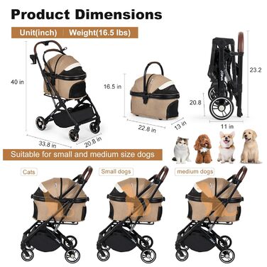 Дитяча візок для домашніх тварин: собак та котів, алюмінієвий каркас, компактний, складаний, з сумкою, сірий