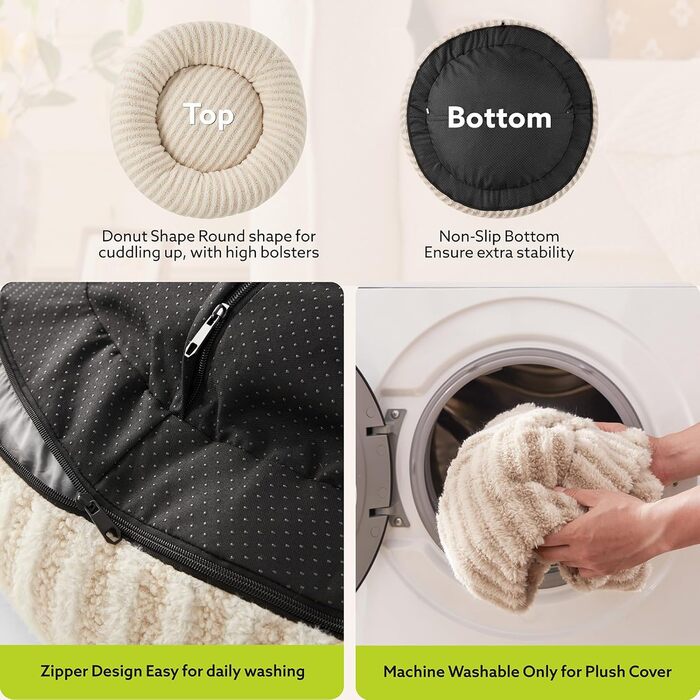 Кругла лежанка для собак MixJoy, 91 см, з антиковзаючою основою, плюшеве штучне хутро, для тварин до 40,8 кг, білий колір, розмір L (58x58x20 см)