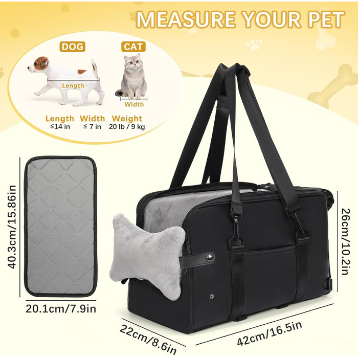 Автокрісло для маленьких собак PetsHome, преміум PU-шкіра, портативне, подвійне кріплення, кишені, м'яка подушка, страхувальний повідець, чорне