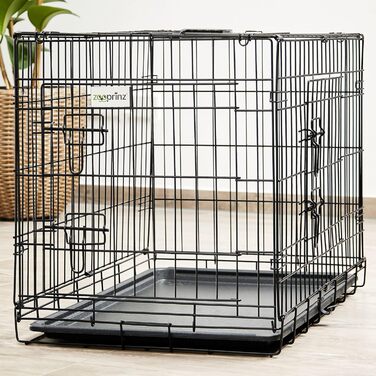 Складана переносна собача будка ZooPrinz з міцної сталі – клітка для собак з 2 дверцятами, піддон, ручка для транспортування, 4 розміри (107 x 70 x 77,5 см)