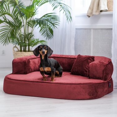Ортопедичне собаче ліжко Tierlando Sharleen VISCO Plus, 80x60 см, Бордовий, м'яка тканина Тедді